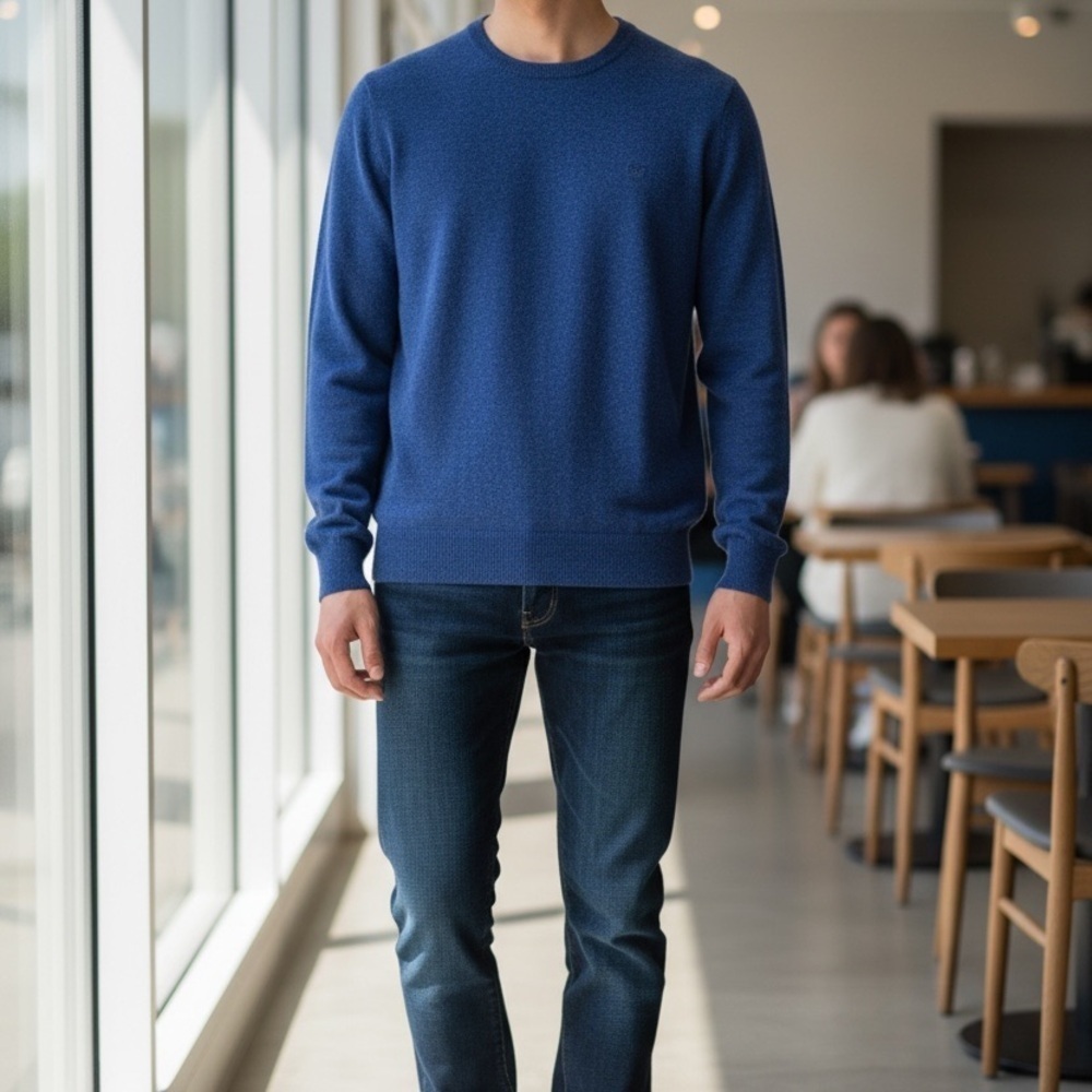 Christian Lacroix Men’s 100% 2-ply Cashmere Crewneck Sweater Blue Large